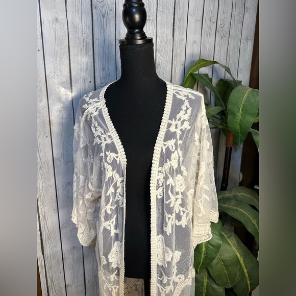 NWT Adiva Ivory Lace Open Kimono Cardigan, Women’s Size Medium - Picture 3 of 13